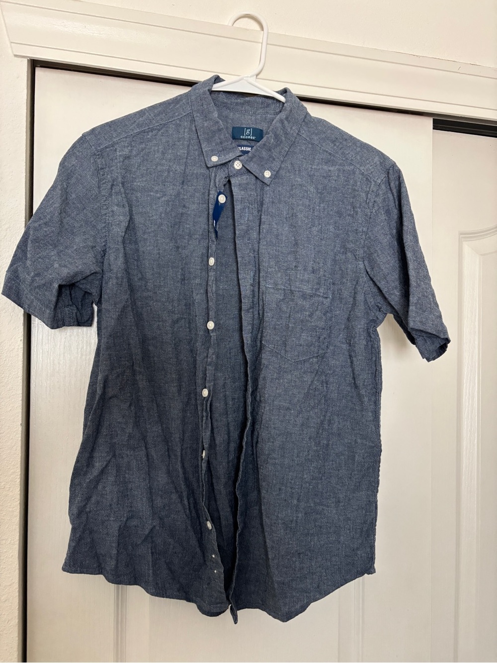 George Short-Sleeve Chambray Button-Down Shirt - Blue